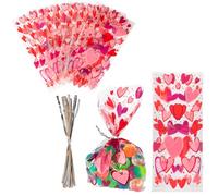 20 Hearts Cello Cellophane Gift Bags with Ties Valentine Wedding Sweets Display Party Favour