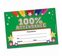 20 Holographic Sparkly 100% Attendance Award Childrens Pupils Motivational Reward School Certificates A5 Primary Teaching Services