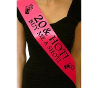 20 & Hot - Buy me a Shot!' Party Sash 20th Birthday Sashes - Hot Pink