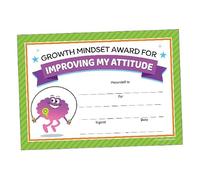 20 Improving My Attitude Certificates Growth Mindset Motivational Childrens Pupils School Praise Reward Certificates A5 Brainwaves Primary Teaching Services