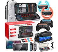 20 in 1 Switch 2 Accessories Bundle with Hard Carrying Case, Switch 2 Controller Charger, Screen Protector, Grips for Joy Con, Steering Wheels for Mario Kart, Clear Protective Cover Case-White
