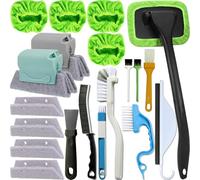 20-in-1 Window Cleaning Kit with Small Gap Brushes - for Car Windshield Defogging, Bathroom Mirrors, Glass Doors, Sliding Track Cleaning, Includes Squeegee, Microfiber Pads & Multi-Tool Brush Set