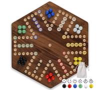 20 in Wooden Fast Track Board Game Original Aggravation & Wahoo Board Game for 6 and 4 Players with Marbles and Dices Burnt Color Board Marble Game(Large)