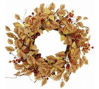 20 inch Artificial Fall Wreaths for Front Door Autumn Wreath with Birch Leaves,Bitter Sweet Berry,multiberry for Front Door Indoor Outdoor Farmhouse Wall Holiday Decor