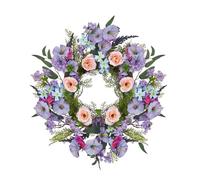 20 Inch Artificial Trumpet Rose Wreath - Purple & Pink Spring Summer Fall Winter Door Decor - PVC+PE Farmhouse Wall Wreath for Indoor Outdoor Use - Lifelike Floral Design