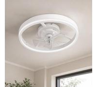 20 Inch Ceiling Fan with Light, 5 ABS Blades Quiet DC Copper Motor, 6 Speed Remote Control Stepless Dimmable, 3 Color LED Fandelier, 36W Flush Mount Ceiling Fans for Bedroom Indoor Use, White