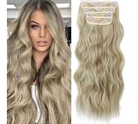 20 Inch Clip in Hair Extensions 4PCS Long Wavy Clip on Hair Extensions Curly Thick Hair Piece Full Head Synthetic Fiber Hairpieces for Women (P85-613#)