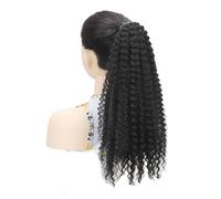 20 Inch Drawstring Ponytail Extension for Black Women, Curly Synthetic Mixed with Human Hair Hairpieces, Afro Kinky Pony Tail for Daily Use for Daily Use(1B)
