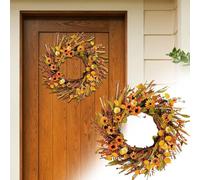 20 Inch Fall Wreath Yellow Sunflower Daisies Green Leaves Front Door Wreaths Thanksgiving Halloween Harvest Festival Party Wedding Decoration Indoor Outdoor Home Decor (51cm/20inch)