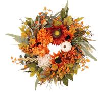 20 Inch Fall Wreaths for Front Door, Artificial Autumn Wreath with Sunflower Pumpkin Dahlia Berries, Fall Decor Wreath for Indoor Outdoor Autumn Halloween Decorations