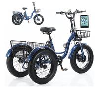 20-inch Fat Tire Electric Tricycle Pedal Assist Lithium Battery Tricycle Snow Bike, LCD Display + Horn + Headlight + Rear Cargo Basket, Adjustable Seat, Max Load: 150 kg,Range: 30-40 km A