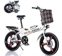 20-inch folding bike,adult teenager folding bikes 6-variable speed Before after Double shock absorption with lights and basket/Shipment from German warehouse/Color: red/black/white/beige (White, 20in)