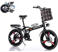 20-inch folding bike,adult teenager folding bikes 6-variable speed Before after Double shock absorption with lights and basket/Shipment from German warehouse/Color: red/black/white/beige (Black, 20in)