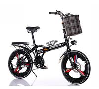20 Inch Folding Bike for Adult Men and Women Teens,Front and rear double shock absorption,7 variable speed,Double disc brake,Handle+seat height adjustable,Give away:10 bicycle accessories/black