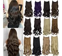 20 Inch Halo Hair Extensions with Invisible Transparent Wire Adjustable Size Removable Secure Clips in Curly Wavy Hidden Crown Secret Hairpiece for Women (Ginger Brown Mix Bleach Blonde)