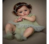 20-inch Handmade Reborn Doll with Synthetic Brown Hair, Soft Cotton Plush Body, Medium Size