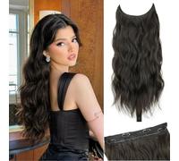 20 Inch Invisible Wave Hair Extensions Adjustable Size with 4 Clips Synthetic Heat Resistant Hair for Women Dark Brown