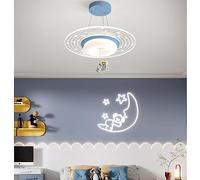 20 INCH Kids Astronaut Ceiling Light for Boy Girls Bedroom 37W Dimmable LED Ceiling Light Blue Pink Boutique Decoration Spaceman Round Hanging Pendant Chandelier for Nursery Kindergarten