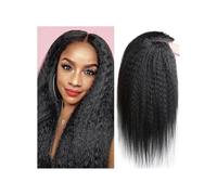 20 inch Kinky Silk Base Human Hair Topper for Women,Clip in Yaki Straight Hair Toppers Hairpiece 130 Density Natural Black(16x18cm)