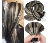 20 inch Kun Na Micro Link Hair Extension #1B/613 Natural Black Mix Bleach Blonde Micro Beads Hair Highlight Straight Remy Human Hair Extension 50g