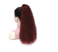 20 inch Long Curly Drawstring Ponytail Afro Puff Kinky Curly Pony tail Hair Extensions Fluffy Synthetic Fake Horse Tail Hair for Women for Daily Use(Wine red)