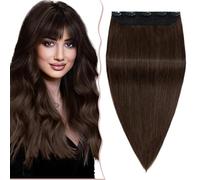 20 inch Real Hair Clip in Human Hair Extensions One Piece Thick 100% Remy 3/4 Full Head Hair Pieces for Women 5 Clips Straight Natural (95g,#4 Medium Brown)
