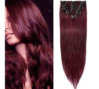 20 inch Remy Hair Extensions Cip in Human Hair 100% Real - #99J Wine Red - 8pcs 18 Clips Full Head Normal Weft Hair Pieces for Women Straight (70g)