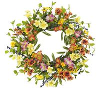 20 inch Spring Summer Wreaths for Front Door Floral Wreath with Colorful Wildflowers,Eucalyptus Leaves,Olive Leaves,Small Berries for Indoor Outdoor Farmhouse Home Wall Window Festival Decoration