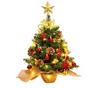 20 Inch Tabletop Mini Christmas Tree, Miniature Pine Christmas Tree with Hanging Ornaments, Battery Operated Artificial Xmas Tree, Best DIY Christmas Decorations