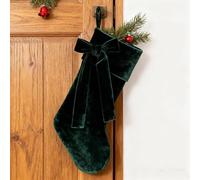 20 Inch Velvet Christmas Stocking with Large Decorative Bow Luxury Velvet Stocking for Fireplace Mantel, Elegant Hanging Socks for Holiday Party Decor (Green)