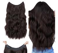 20 Inch Wire in Hair Extension Hidden Invisible Adjustable Wire Hair One Piece Wavy Curly Long Synthetic Hairpieces for Women Natural Heat Temperature Fiber Colour-Dark Brown