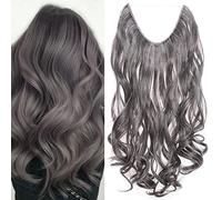 20 Inches Curly Wavy Hair Extensions Secret Headband No Clip Easy Invisible Crown Wire in Hair Extensions Hairpiece for Women Dark brown mix silver grey