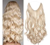 20 Inches Curly Wavy Hair Extensions Secret Headband No Clip Easy Invisible Crown Wire in Hair Extensions Hairpiece for Women Ash blonde mix bleach blonde