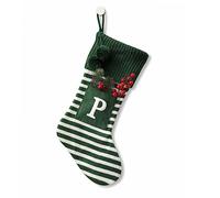 20 Inches Initial Monogram Embroidered Christmas Stocking Striped knitted Christmas Decorations Stocking Red,White, Green Letter Stockings for Family Holiday and Xmas Tree Fireplace Decor-50-P-Green