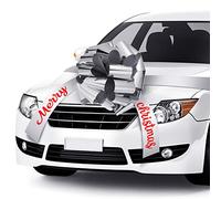 20 Inches Merry Christmas Car Bow Large Sweet Christmas Car Pull Bow Gift Wrapping Bow with 20 Feet Car Ribbon Weather Resistant for Christmas Party Car Decorations (Silver)
