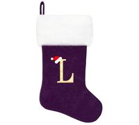 20 Inches Monogram Christmas Stockings, Purple Velvet with White Super Soft Plush Cuff Embroidered Letter Christmas Stocking, Personalized Xmas Stocking for Xmas Tree Holiday Fireplace Family Decor（L）
