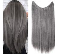 20 Inches Straight Hair Extensions Secret Headband No Clip Easy Invisible Crown Wire in Hair Extensions Hairpiece for Women Dark brown mix silver grey