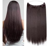 20 Inches Straight Hair Extensions Secret Headband No Clip Easy Invisible Crown Wire in Hair Extensions Hairpiece for Women Black mix Wine Red
