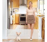 20 Inches Tall Retractable Dog Door Gate for The House, Extends up to 55'' Wide, Short Dog Gate for Indoor/Outdoor, Reinforced Mesh Puppy Gate for Doorways, Step Over Pet Gate for Stairs (White)