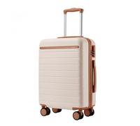 20" KSK2584 - Scratch-Resistant Hard Shell Cabin Suitcase with Horizontal Stripe Design, Brown Accents & Spinner Wheels - Cream and Brown