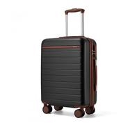 20" KSK2584 - Scratch-Resistant Hard Shell Cabin Suitcase with Horizontal Stripe Design, Brown Accents & Spinner Wheels - Black and Brown