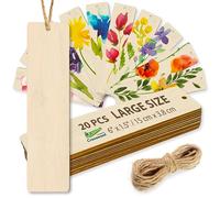 20 Large Wooden Bookmarks Blank for Crafts - 15 x 3,8 cm Blank Wood Bookmarks with Rope - Wood Blank Gift as Hanging Tags, DIY and Xmas Crafts