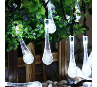20 LED White Multi Color Solar String Lights Outdoor Garden Lights Solar Powered, Waterproof Crystal Raindrop Decorative Lights for Garden Terrace Patio Fence Christmas Parties (Raindrop White LEDs)