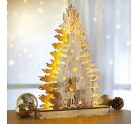 20 Led Wooden Tree Decoration Natural Sustainable Wood, Warm White Glow, 40 X 27 X 6Cm, Battery Operated