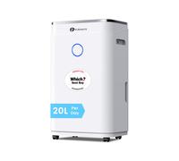 PureMate 20L/Day Portable & Compact Dehumidifier with 6.5 Litre Tank Capacity, Digital Display, Continuous Drainage, Laundry Drying and 24Hr Timer Function