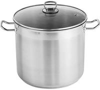 20 Litre Large Deep Stainless Steel Cooking Stock Pot Glass Lid Induction Base