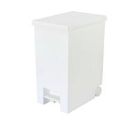 20 Litre White Pedal Bin with Wheels - Large Step Trash Can with Lid, Rectangular Recycled Plastic Waste Bin, Soft-Close Odour-Seal, Hands-Free Kitchen Bathroom Office Home Bin