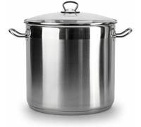 20 Litre Large Deep Stainless Steel Cooking Stock Pot Glass Lid Induction Base