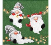 20 Luxury Ambiente Paper Napkins - Gnomes on The Light Chain Green - Table Decoration with Motif Also for Party or Decoupage 33x33cm 3 ply