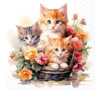 20 Luxury Ambiente Paper Napkins - Kittens in Basket - Table Decoration with Motif Also for Party or Decoupage 33x33cm 3 ply